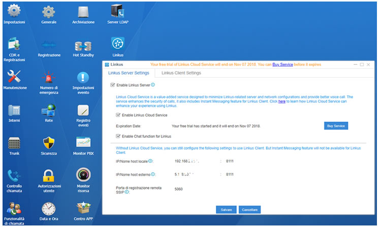 COnfigurazione yeastar linkus client server
